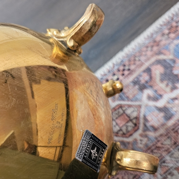 VINTAGE PAIR 24 karat Gold Electroplated Footed Tea & Coffee Pot - Picture 8 of 13